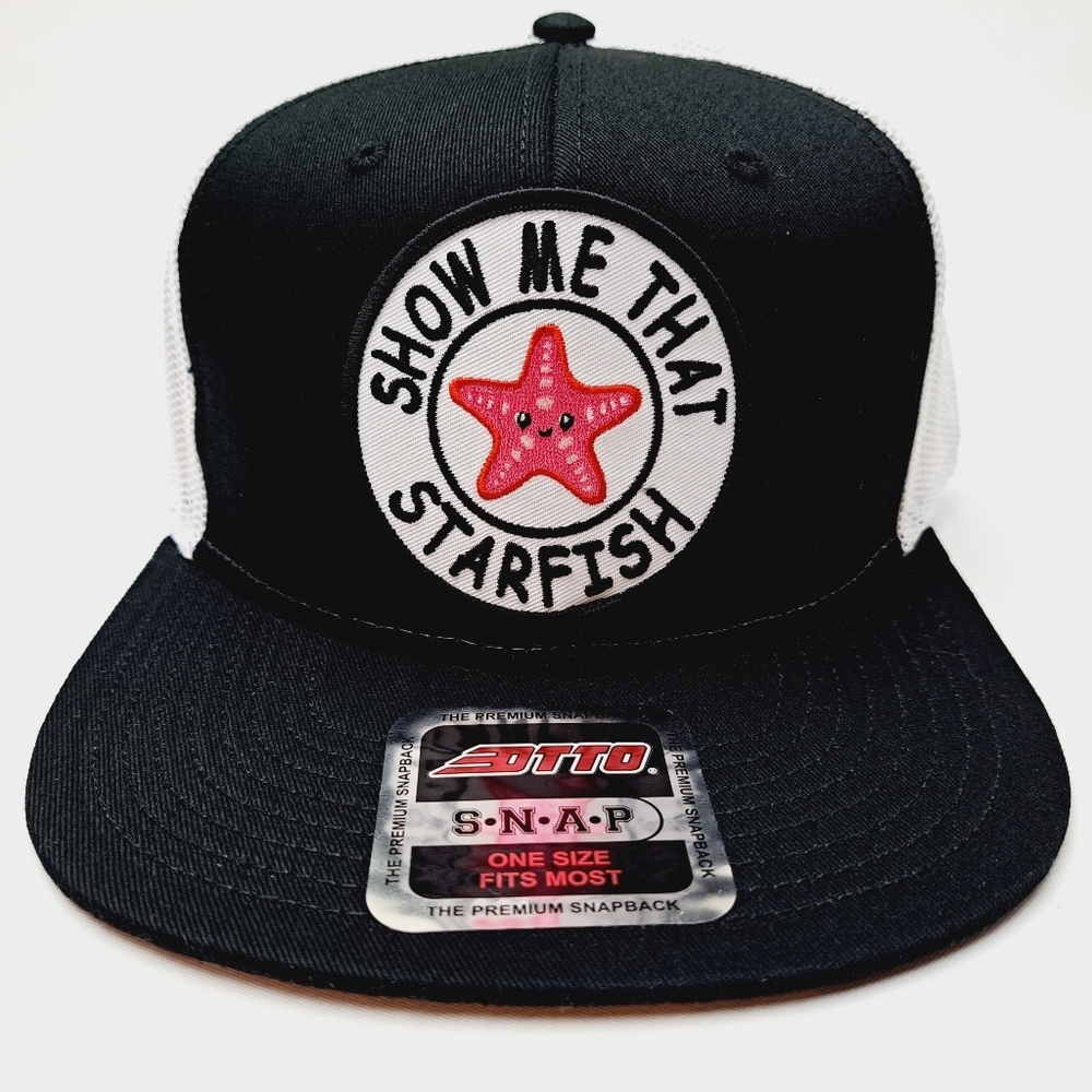 Show Me Starfish Embroidered Patch Otto Flat Bill Trucker Mesh Adult Humor